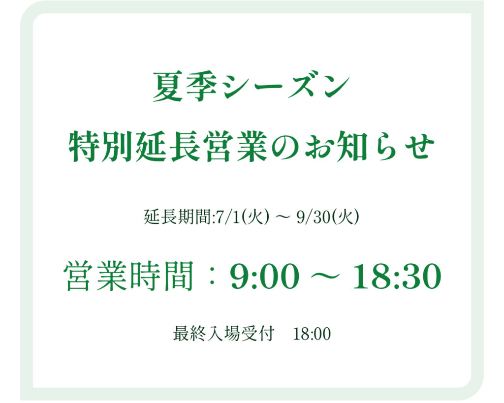 夏季シーズン特別延長営業スタート！